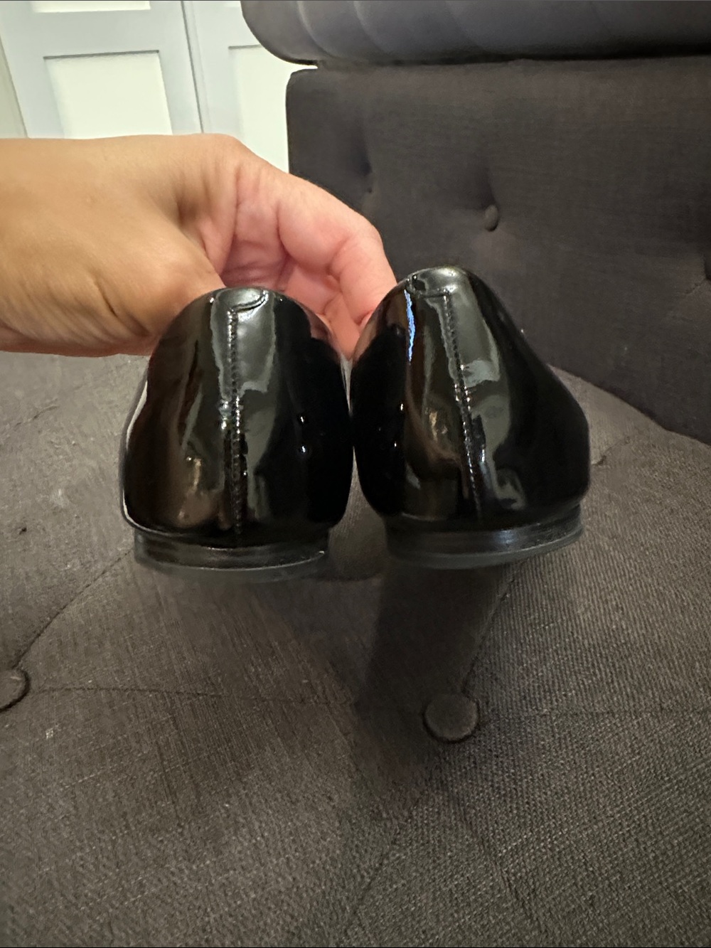 Tory Burch Black Patent Ballet Flats with Gold Logo - Picture 3 of 5